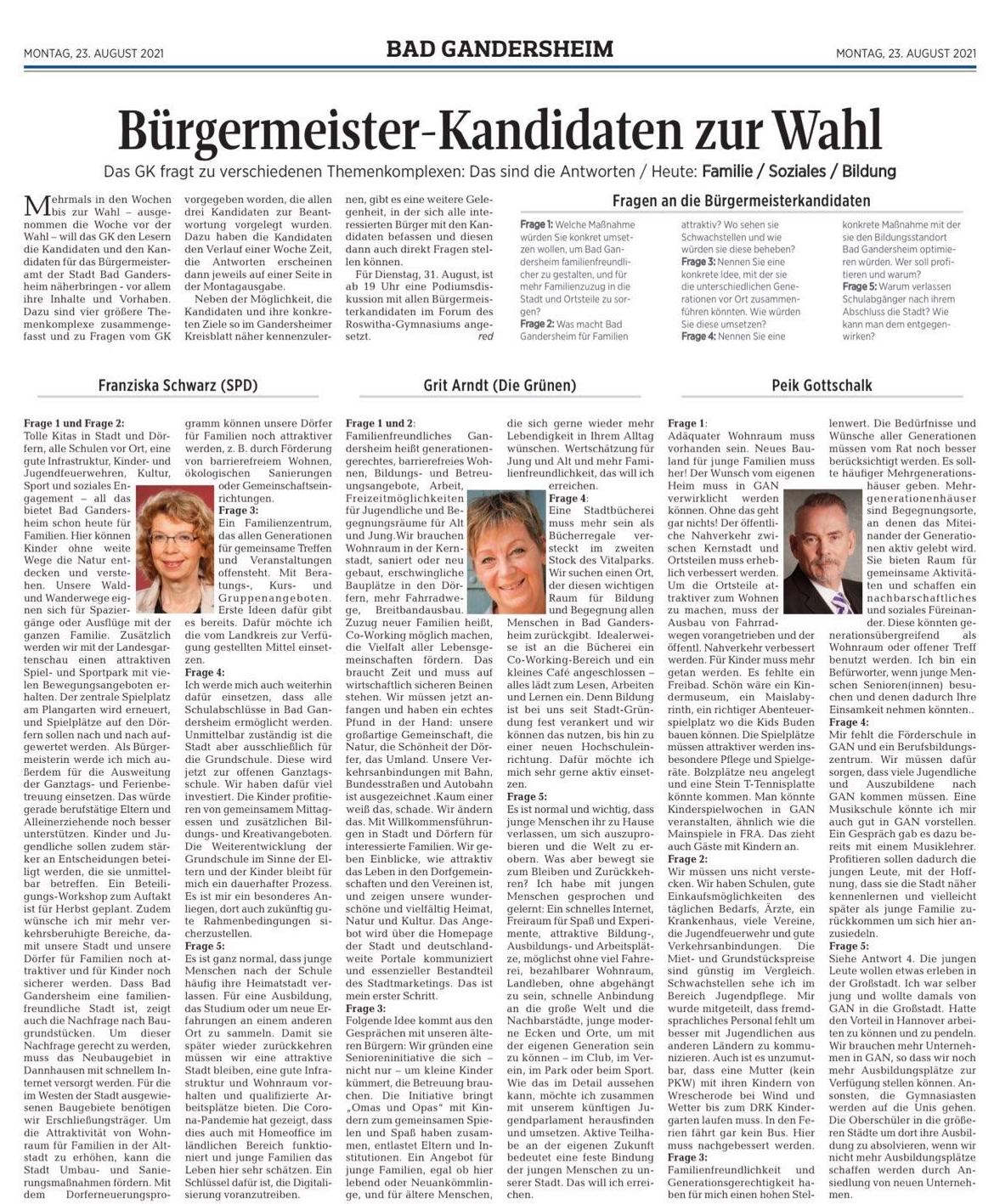 Fragerunde zu Familie, Soziales, Bildung im Bad Gandersheimer Kreisblatt